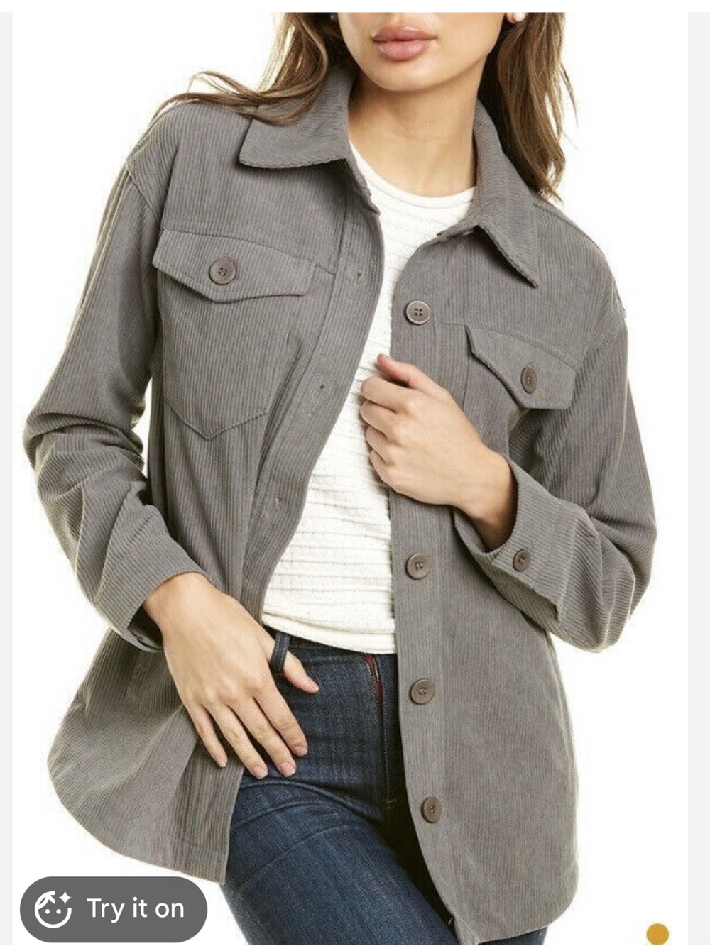 Avec Les Filles Gray Corduroy Button-Front Jacket Women’s Medium